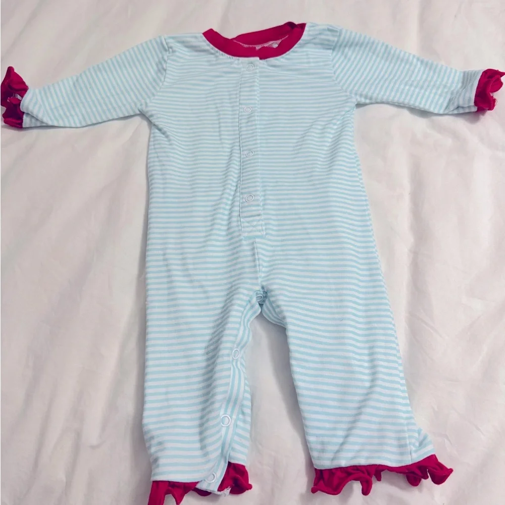 Sweet Southern Smocks. NB. Blue/Red Ruffle Pajama. - Picture 2 of 3